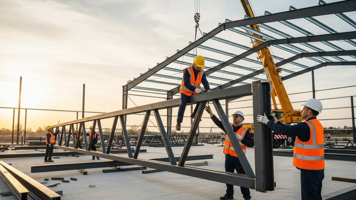 Quy trình lắp dựng cột thép nhà xưởng bằng cần cẩu chuyên dụng