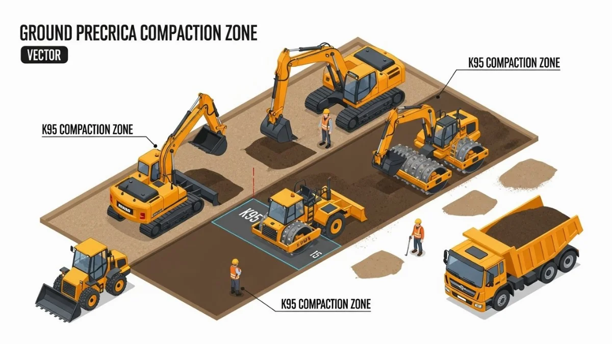 Quá trình đầm nén nền đất đảm bảo độ chặt K95 cho công trình