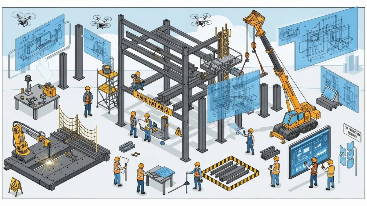 Lắp dựng cột thép và dàn vì kèo nhà xưởng công nghiệp