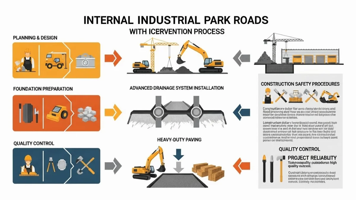 Máy móc thiết bị hiện đại đang hoạt động trên công trường đường KCN
