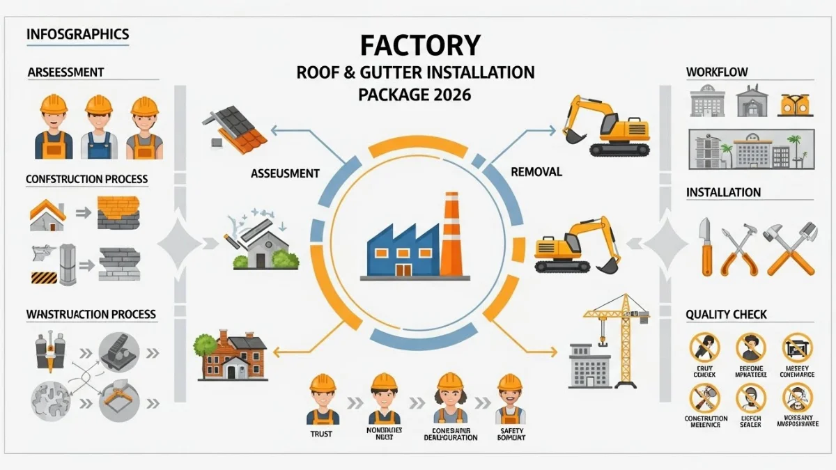 Hệ thống máng xối inox chất lượng cao đang được hoàn thiện trên mái nhà xưởng